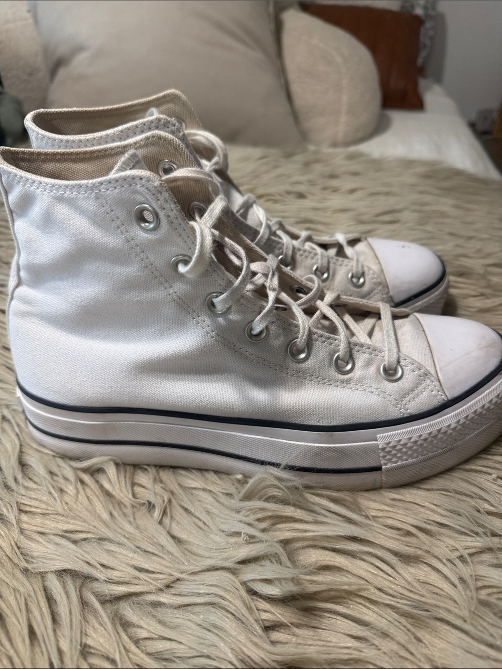 Converse White High-Top Platform Sneakers with Black Stripe